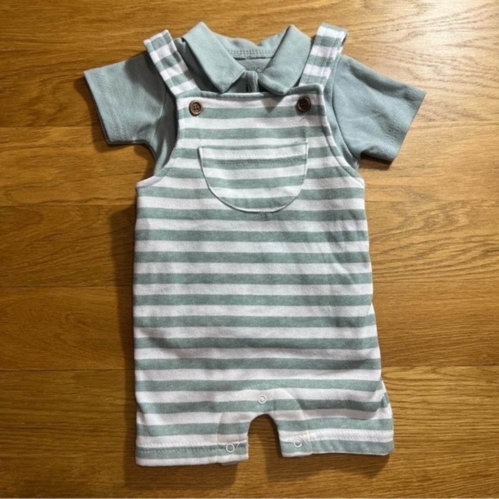 NWOT Lila & Jack Baby Boy 3-6M Green & White Striped Romper Set Nautical Cute